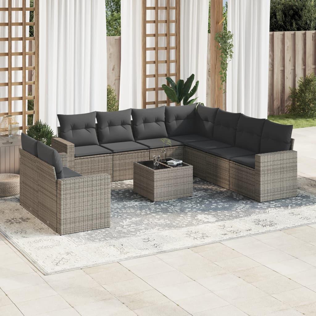 Sofasæt til haven 10 dele med hynder polyrattan grå