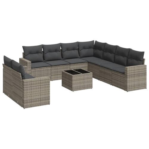 Sofasæt til haven 10 dele med hynder polyrattan grå