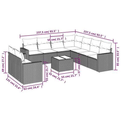 Sofasæt til haven 10 dele med hynder polyrattan grå