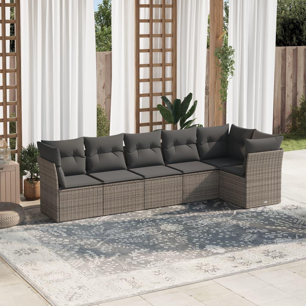 Sofasæt til haven 6 dele med hynder polyrattan grå