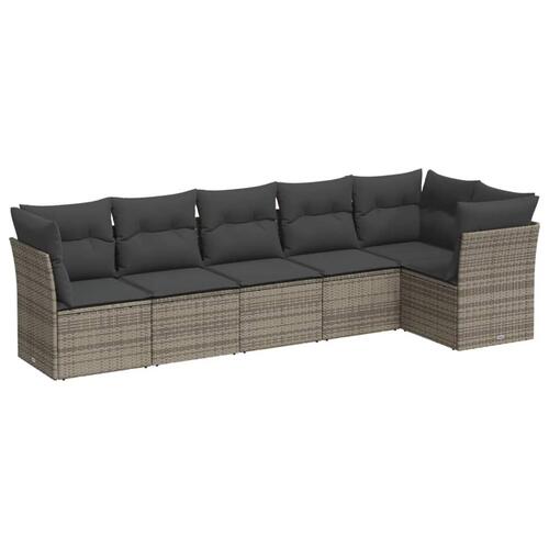 Sofasæt til haven 6 dele med hynder polyrattan grå