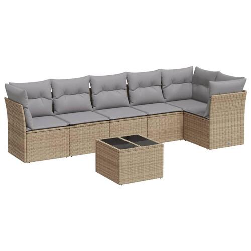 Sofasæt til haven 7 dele med hynder polyrattan beige