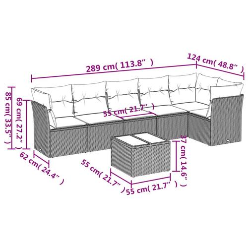 Sofasæt til haven 7 dele med hynder polyrattan beige