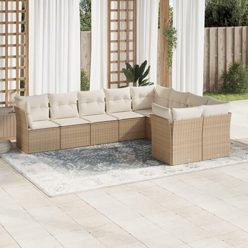 Sofasæt til haven 9 dele med hynder polyrattan beige