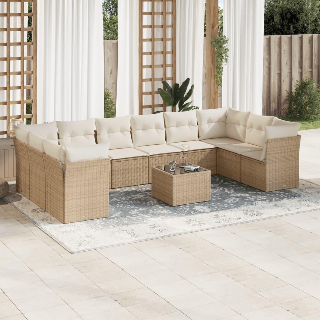 Sofasæt til haven 11 dele med hynder polyrattan beige