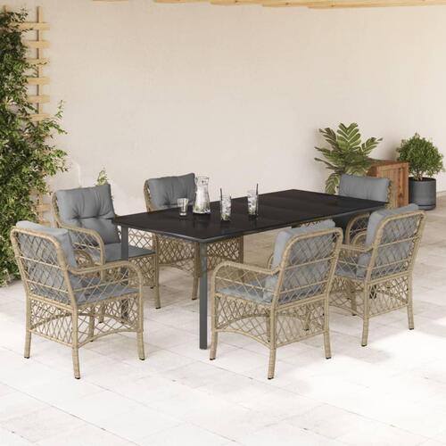 Spisebordssæt til haven 7 dele med hynder polyrattan beige