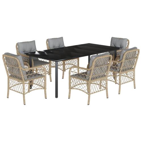 Spisebordssæt til haven 7 dele med hynder polyrattan beige
