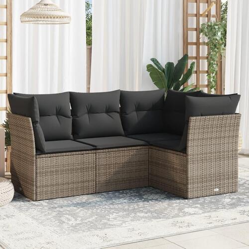 Sofasæt til haven 4 dele med hynder polyrattan grå