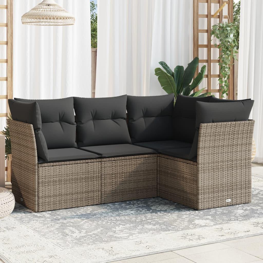 Sofasæt til haven 4 dele med hynder polyrattan grå