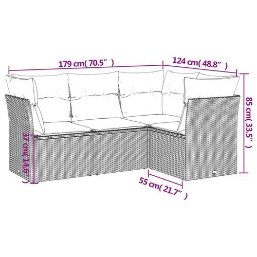 Sofasæt til haven 4 dele med hynder polyrattan grå