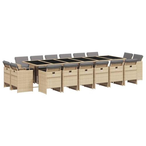Spisebordssæt til haven 17 dele med hynder polyrattan beige