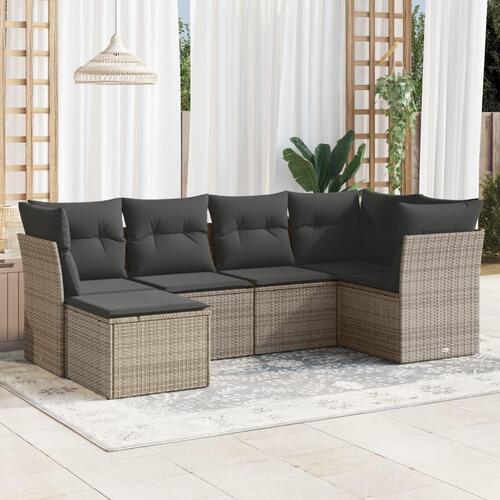 Sofasæt til haven 6 dele med hynder polyrattan grå
