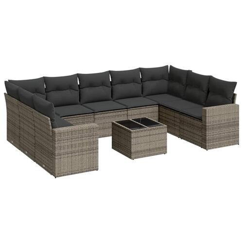 Sofasæt til haven 10 dele med hynder polyrattan grå
