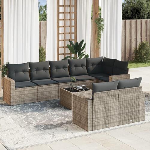 Sofasæt til haven 9 dele med hynder polyrattan grå