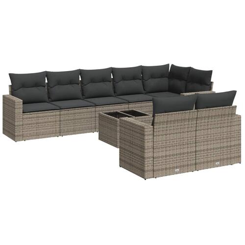 Sofasæt til haven 9 dele med hynder polyrattan grå