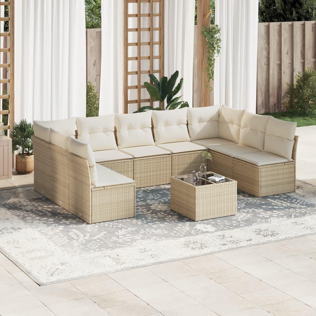 Sofasæt til haven 10 dele med hynder polyrattan beige