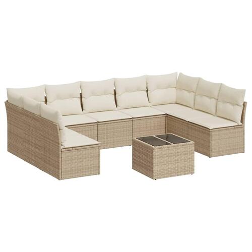 Sofasæt til haven 10 dele med hynder polyrattan beige