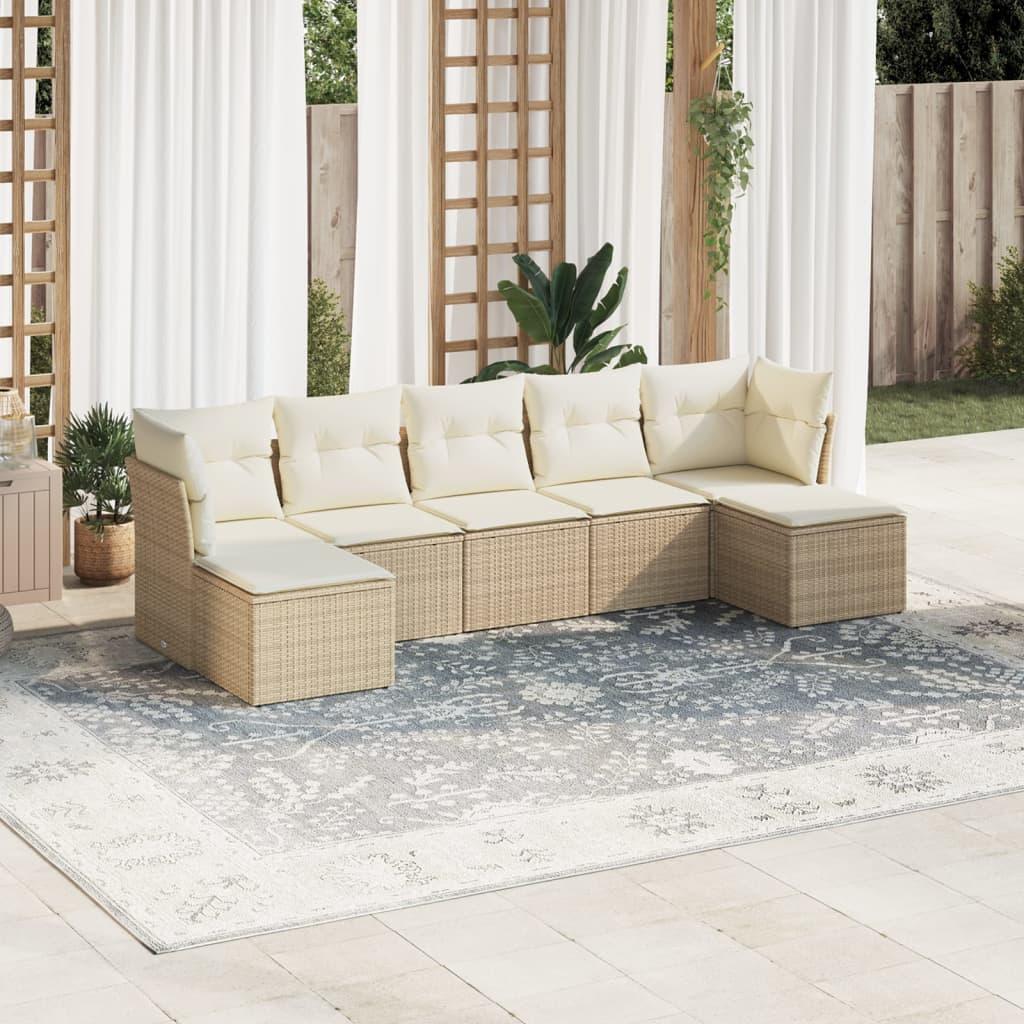 Sofasæt til haven 7 dele med hynder polyrattan beige