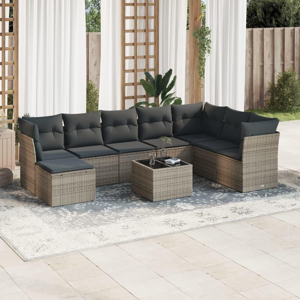 Sofasæt til haven 9 dele med hynder polyrattan grå billede