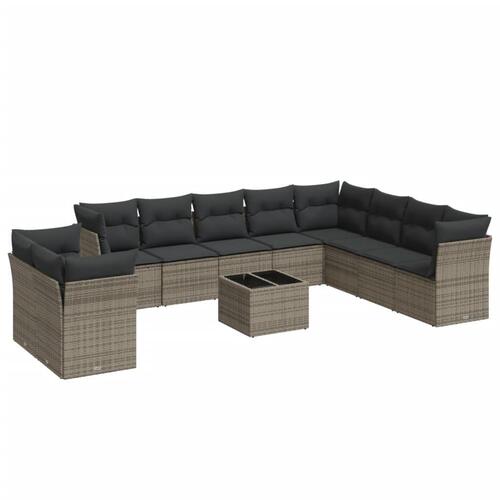 Loungesæt til haven 11 dele med hynder polyrattan grå
