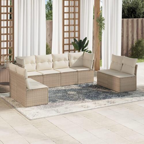 Sofasæt til haven 8 dele med hynder polyrattan beige