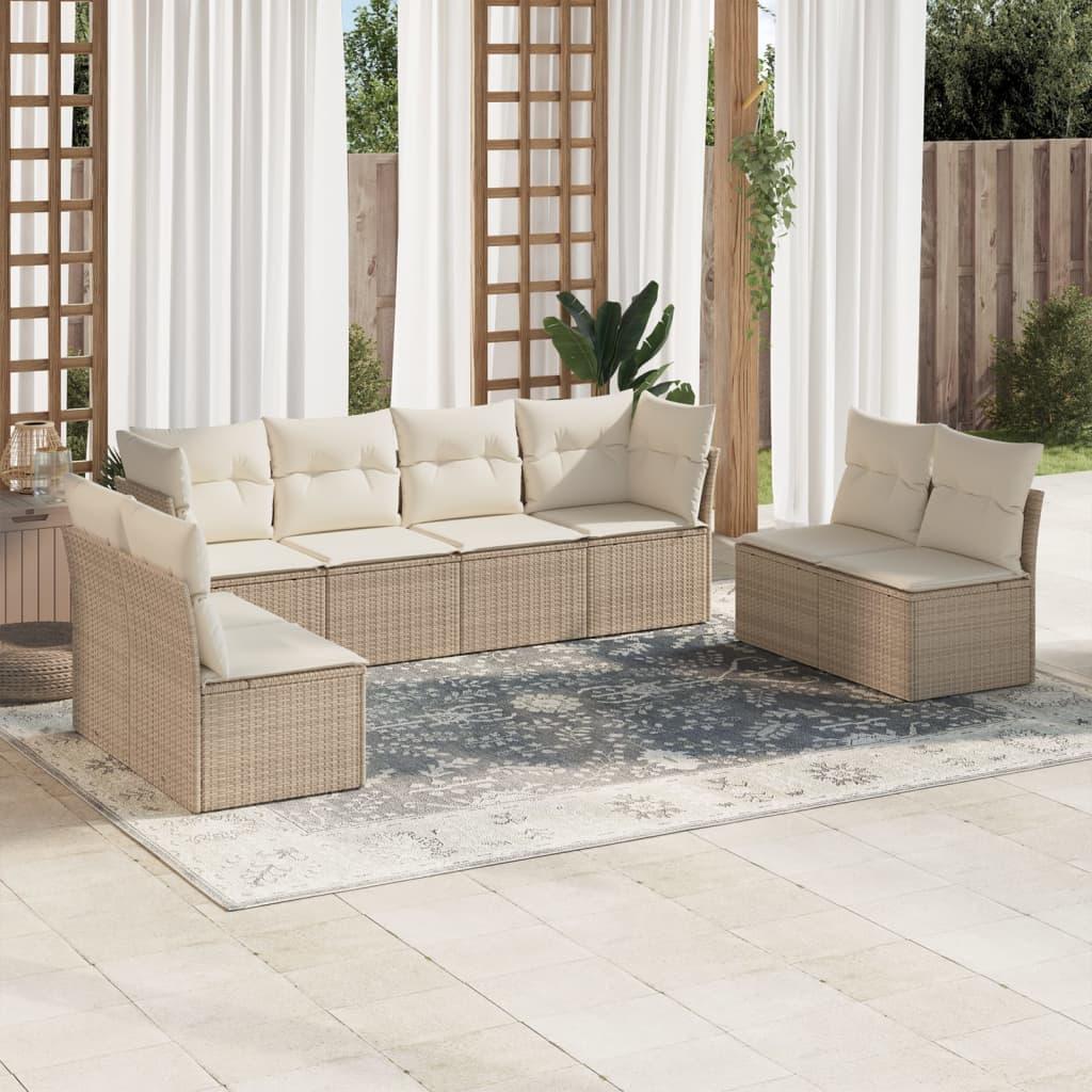 Sofasæt til haven 8 dele med hynder polyrattan beige