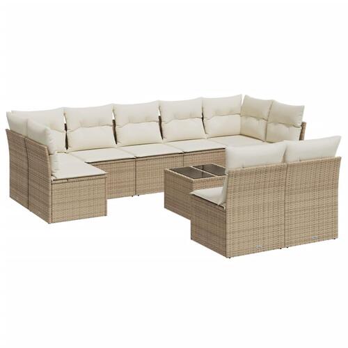 Sofasæt til haven 10 dele med hynder polyrattan beige