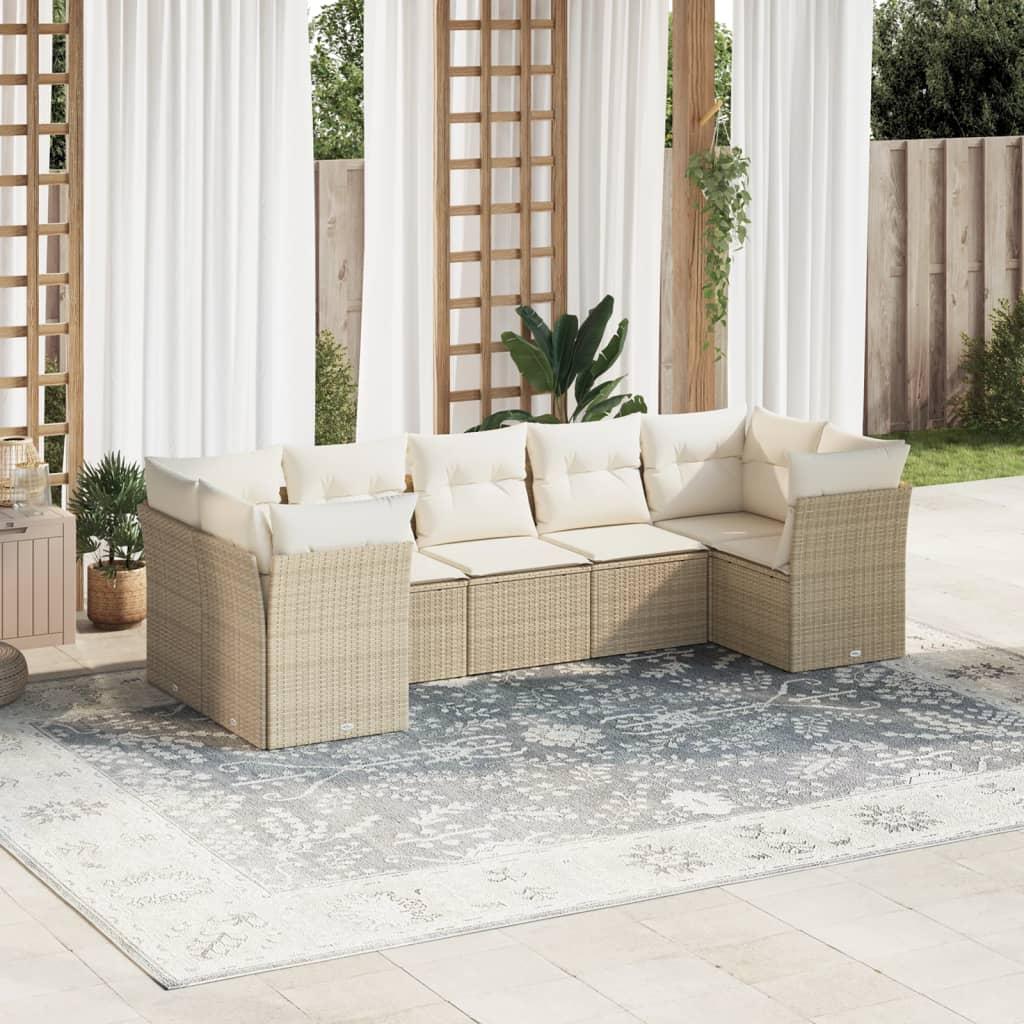 Sofasæt til haven 7 dele med hynder polyrattan beige