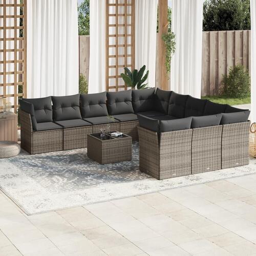 Sofasæt til haven 12 dele med hynder polyrattan grå
