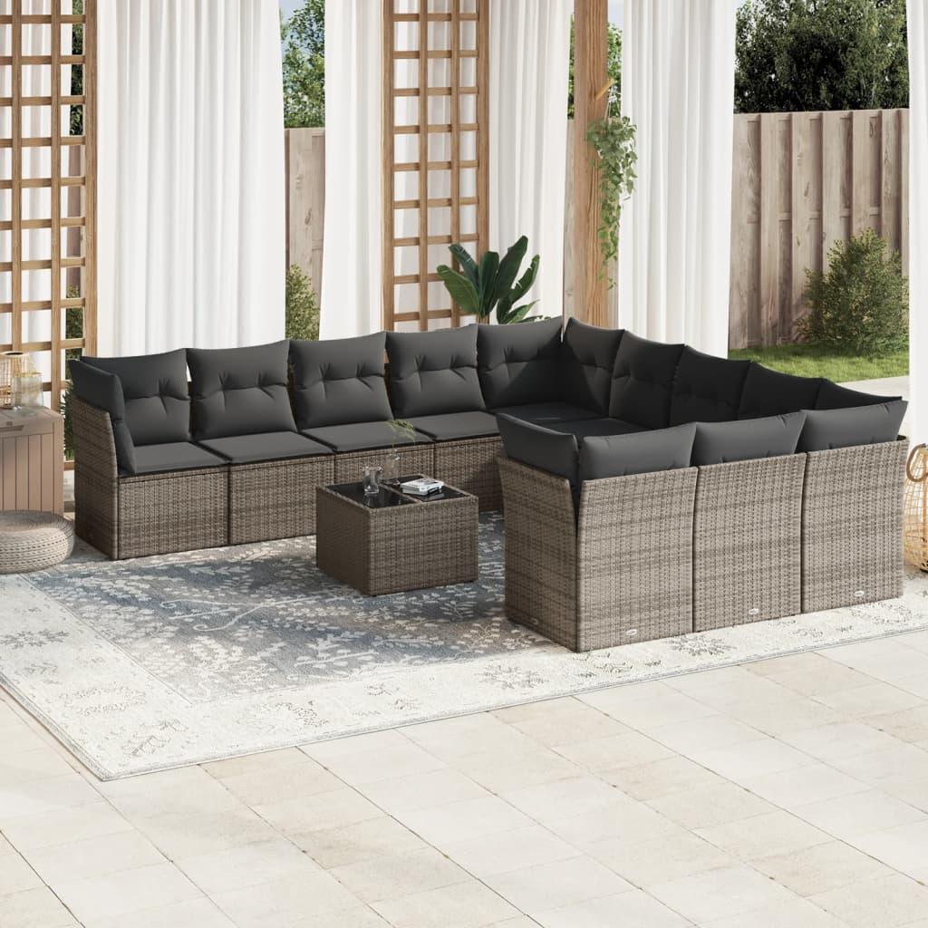 Sofasæt til haven 12 dele med hynder polyrattan grå
