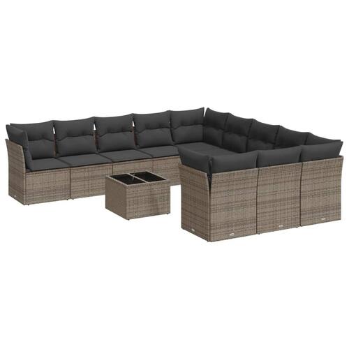 Sofasæt til haven 12 dele med hynder polyrattan grå