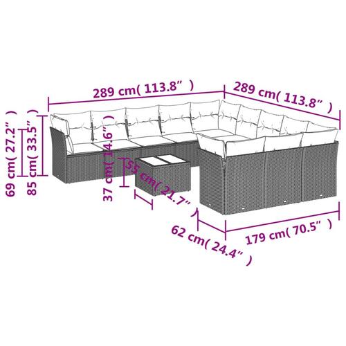 Sofasæt til haven 12 dele med hynder polyrattan grå