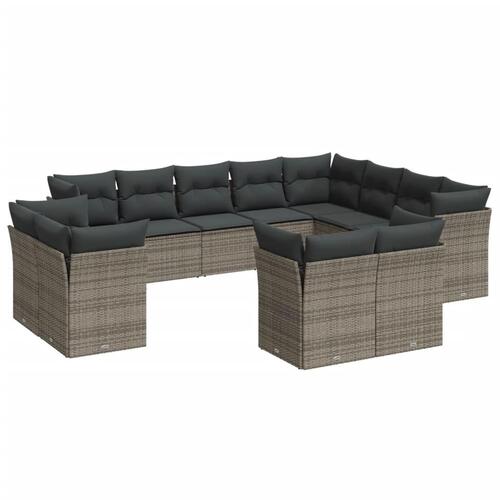 Sofasæt til haven 12 dele med hynder polyrattan grå