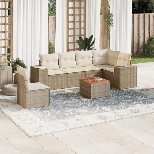 Sofasæt til haven 7 dele med hynder polyrattan beige