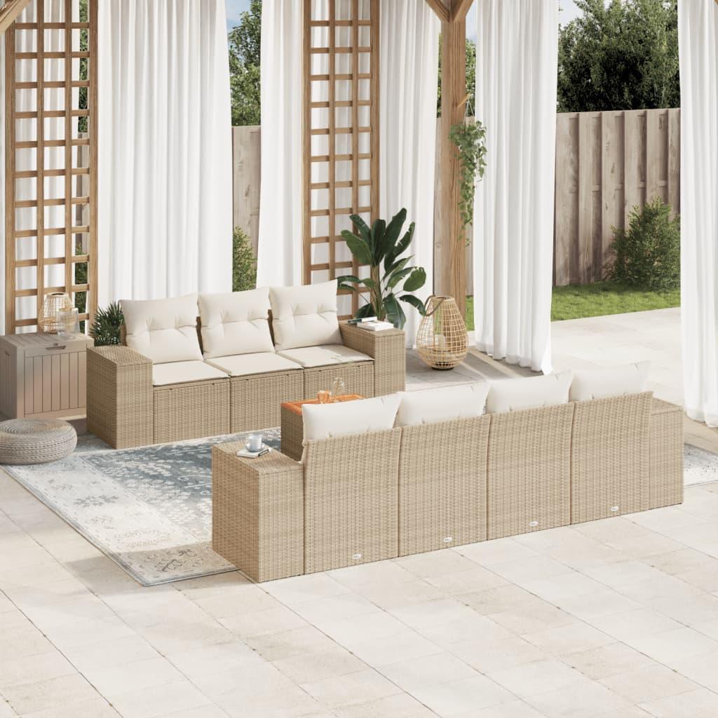 Sofasæt til haven 8 dele med hynder polyrattan beige