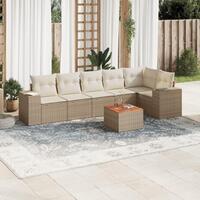 Sofasæt til haven 7 dele med hynder polyrattan beige