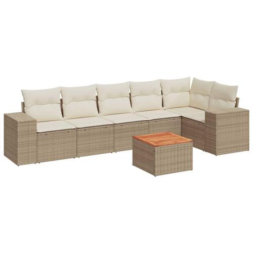 Sofasæt til haven 7 dele med hynder polyrattan beige