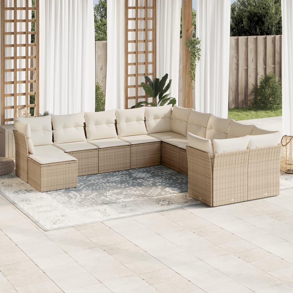 Sofasæt til haven 11 dele med hynder polyrattan beige billede