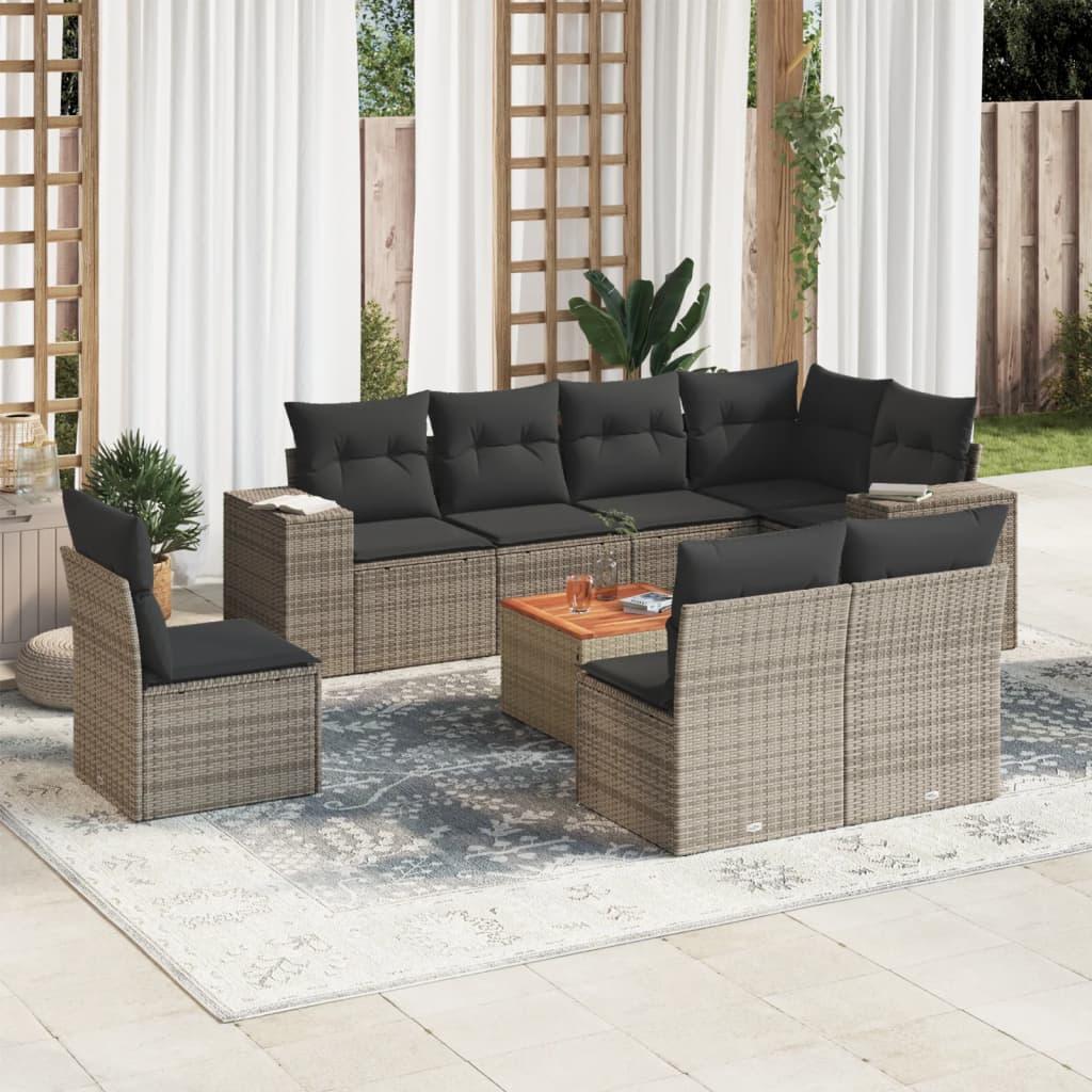 Sofasæt til haven 9 dele med hynder polyrattan grå billede