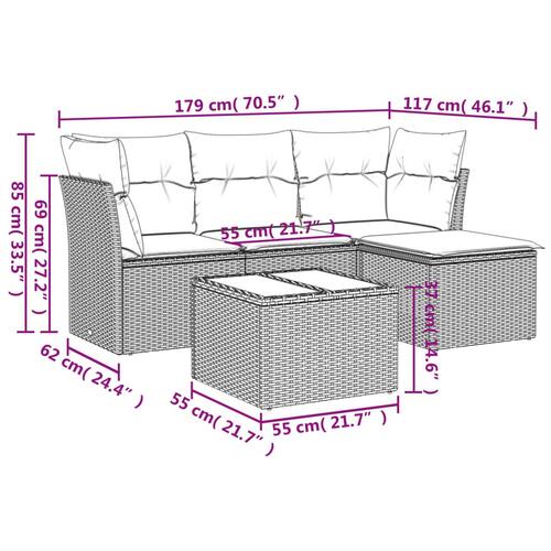 Sofasæt 5 dele med hynder polyrattan grå