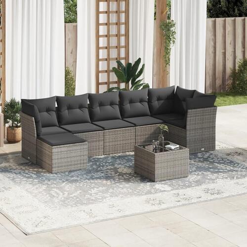 Sofasæt til haven 8 dele med hynder polyrattan grå