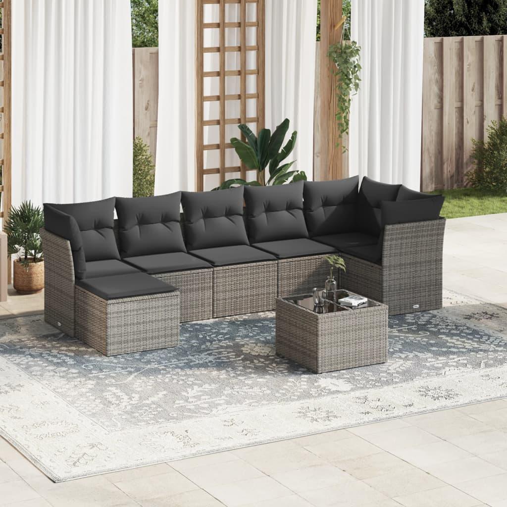 Sofasæt til haven 8 dele med hynder polyrattan grå