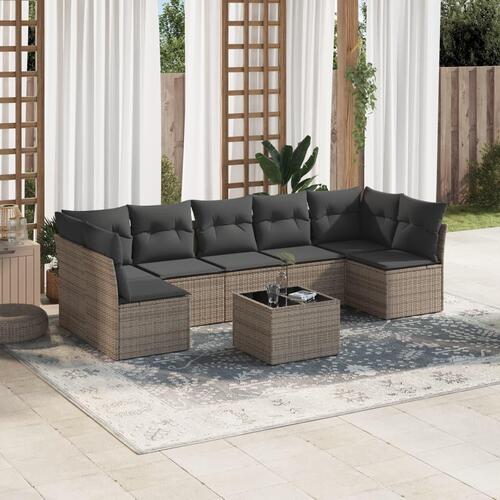 Sofasæt til haven 8 dele med hynder polyrattan grå
