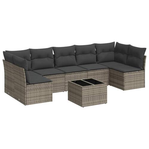 Sofasæt til haven 8 dele med hynder polyrattan grå