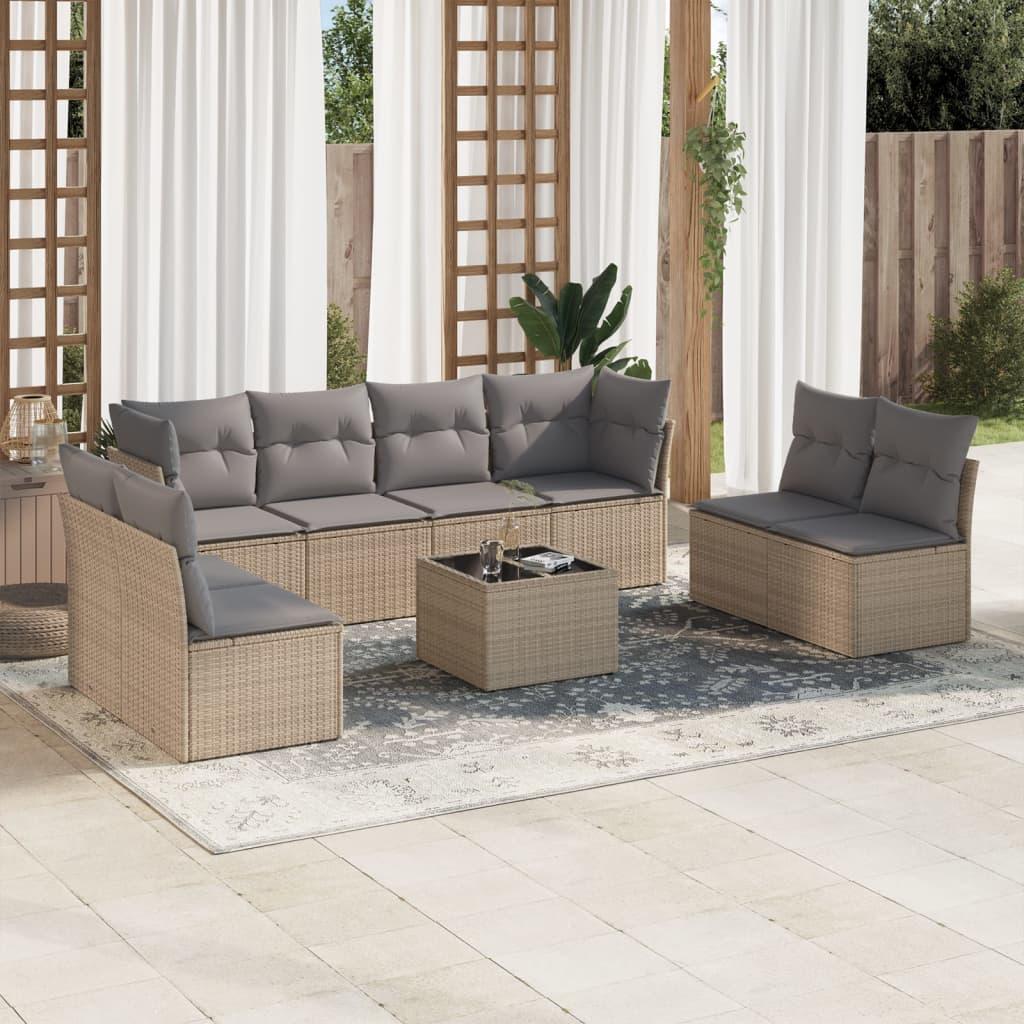 Sofasæt til haven 9 dele med hynder polyrattan beige