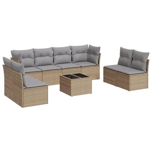 Sofasæt til haven 9 dele med hynder polyrattan beige