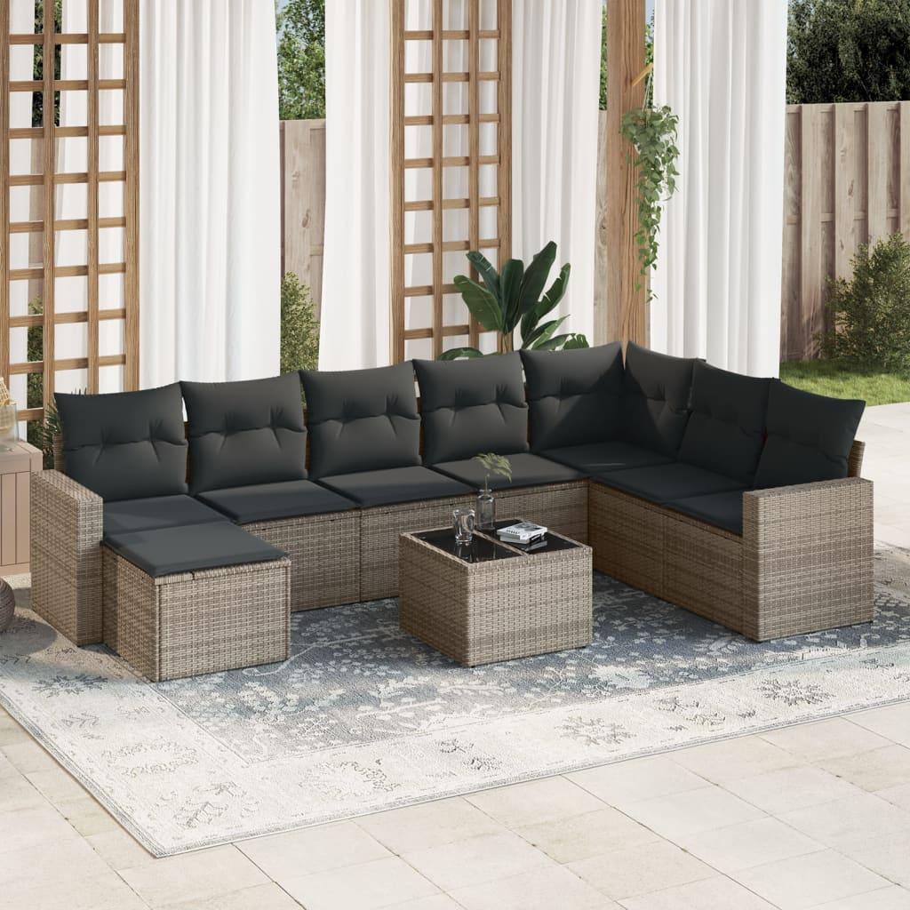 Sofasæt til haven 9 dele med hynder polyrattan grå billede