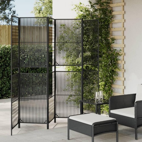 Rumdeler i polyrattan - 6 paneler, sort