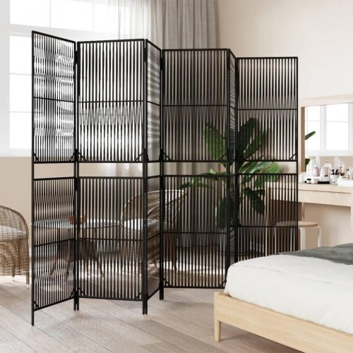 Rumdeler i polyrattan - 6 paneler, sort