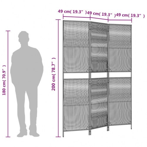 Rumdeler i polyrattan - 3 paneler, sort